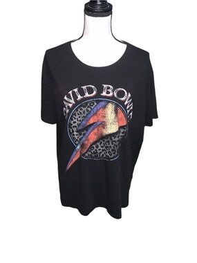 David Bowie Womens Black Graphic T-Shirt Short Sleeve XL